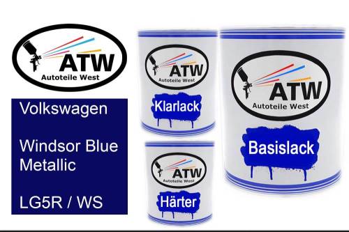 Volkswagen, Windsor Blue Metallic, LG5R / WS: 1L Lackdose + 1L Klarlack + 500ml Härter - Set, von ATW Autoteile West.